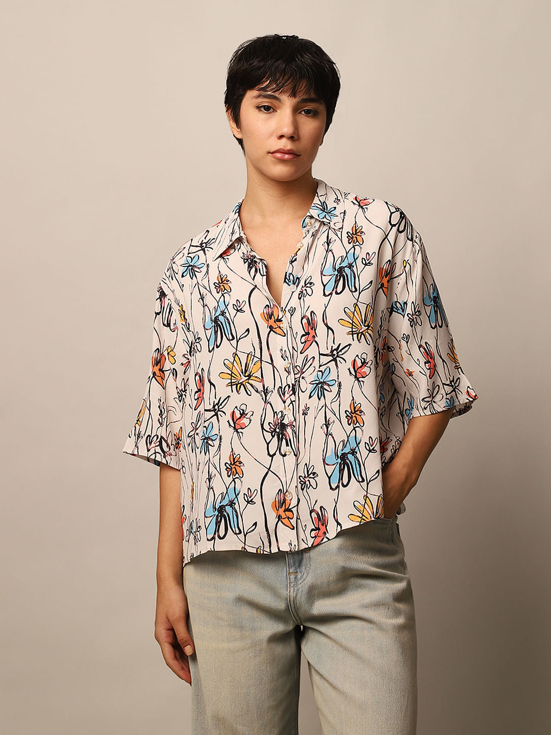 White Printed Viscose Shirt