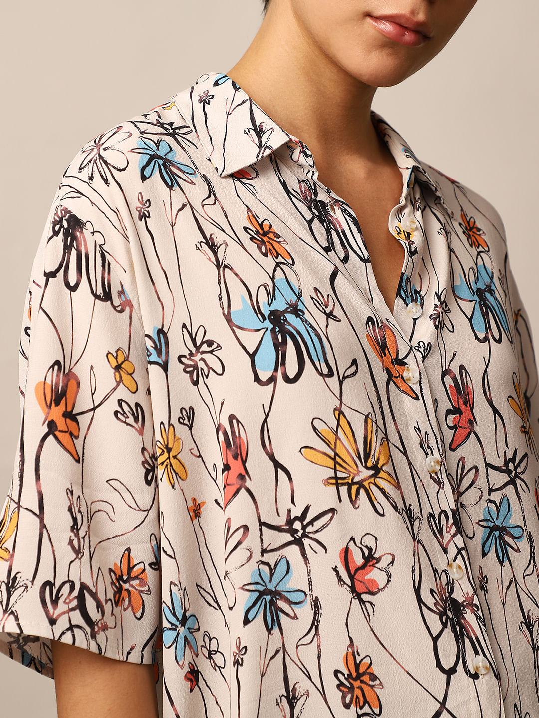 White Printed Viscose Shirt