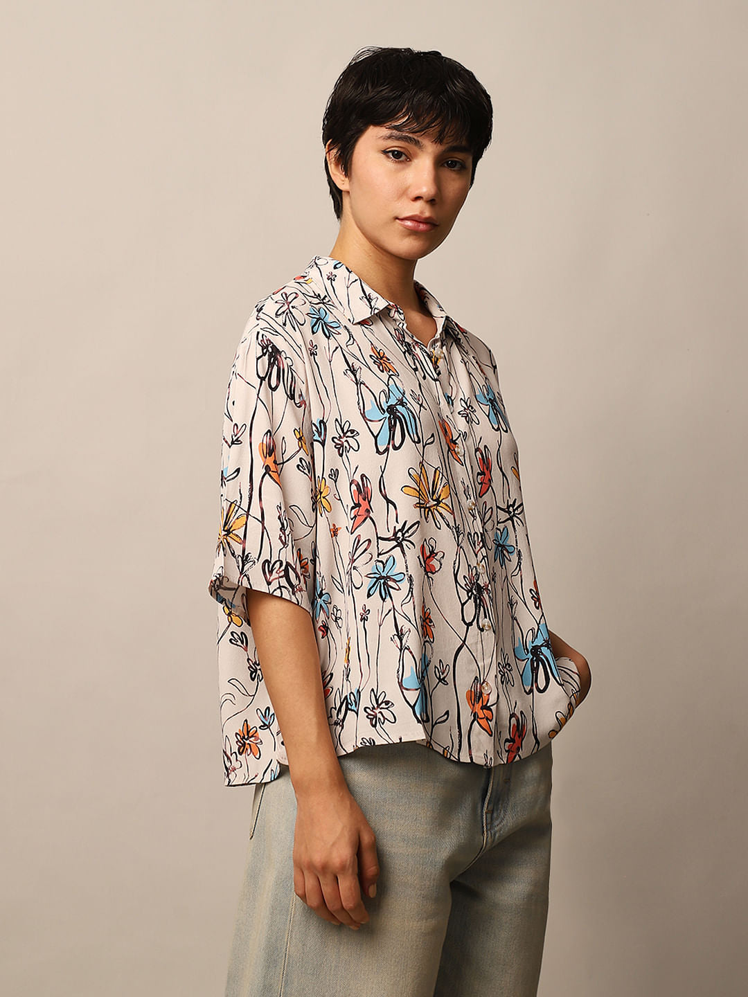White Printed Viscose Shirt