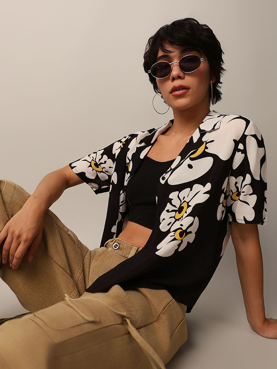 Black Printed Resort Collar Shirt