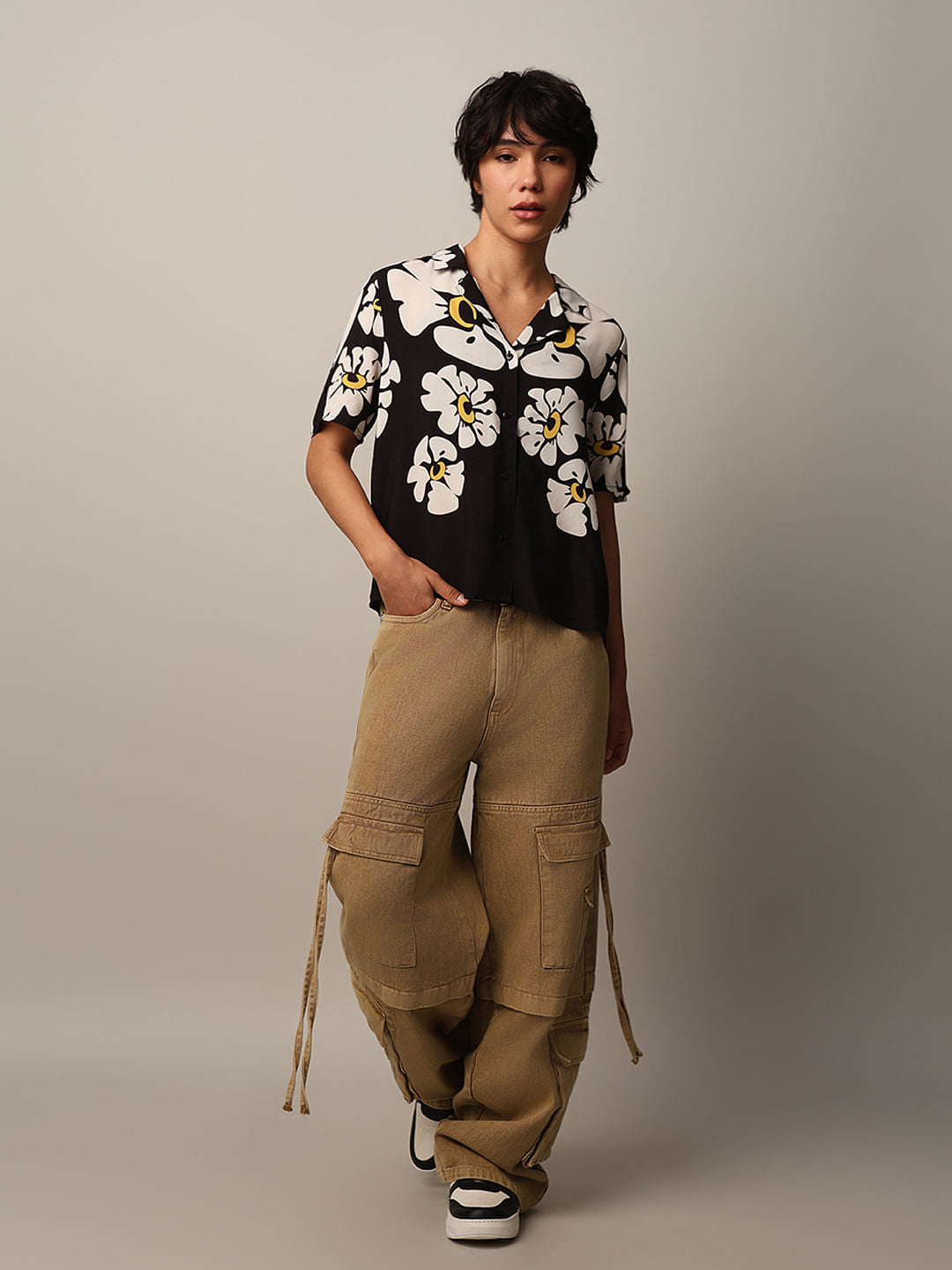 Black Printed Resort Collar Shirt