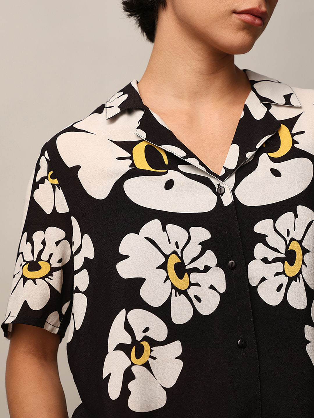 Black Printed Resort Collar Shirt