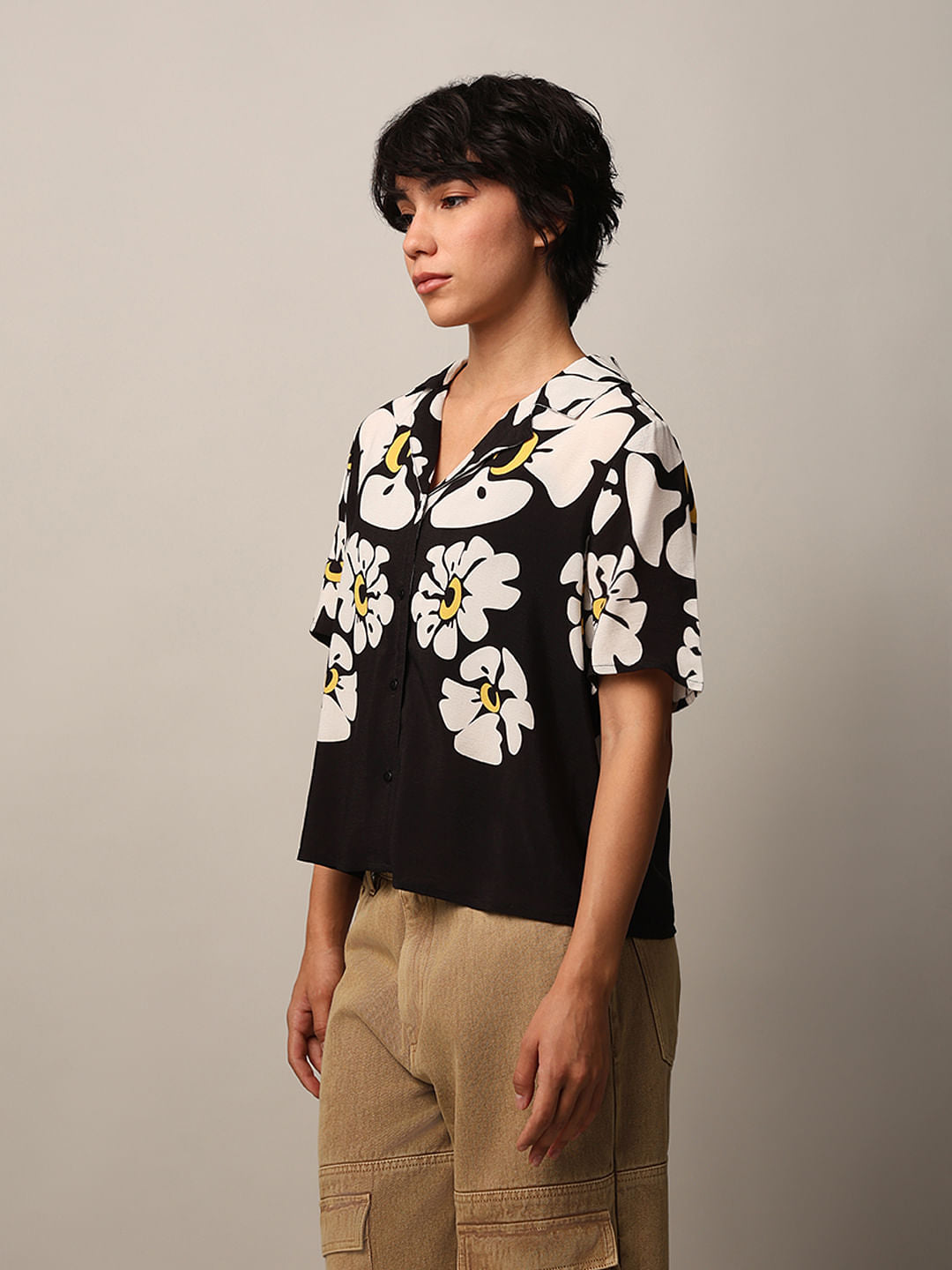 Black Printed Resort Collar Shirt