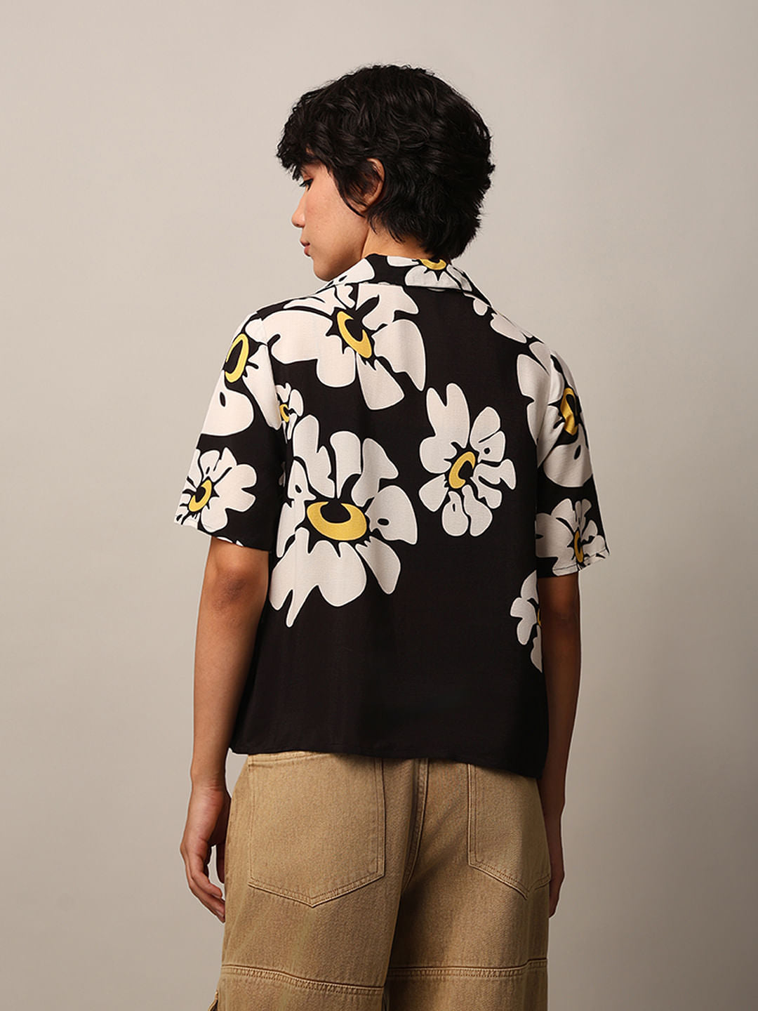 Black Printed Resort Collar Shirt