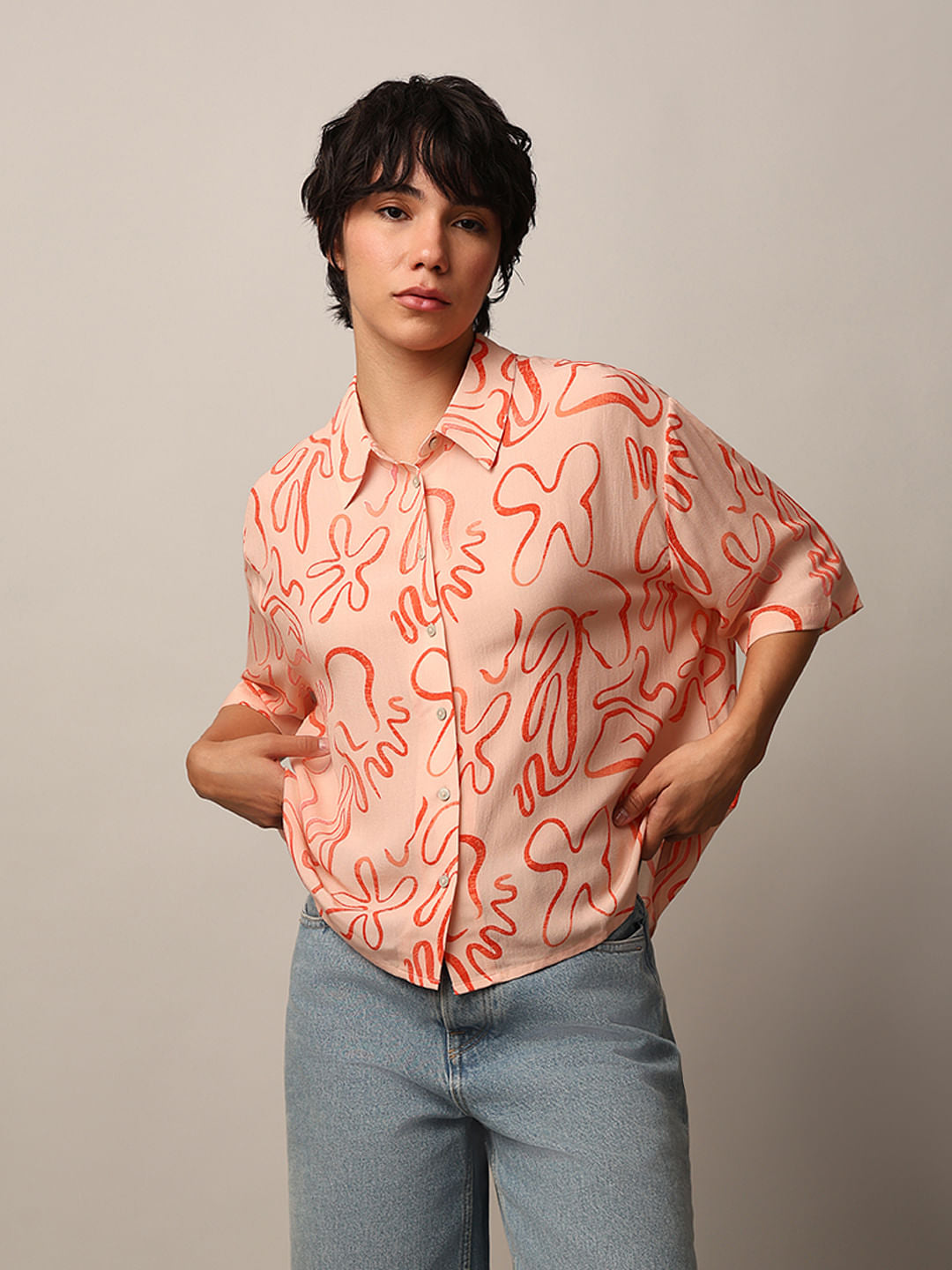 Orange Printed Shirt