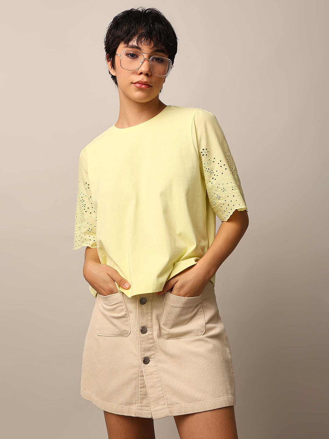 Yellow Embroidered T-Shirt