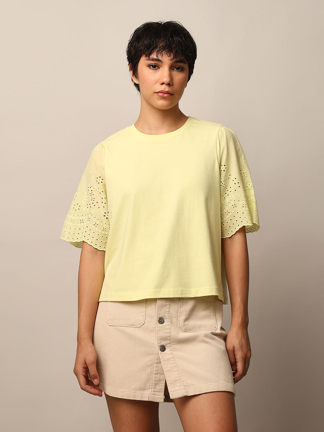 Yellow Embroidered T-Shirt