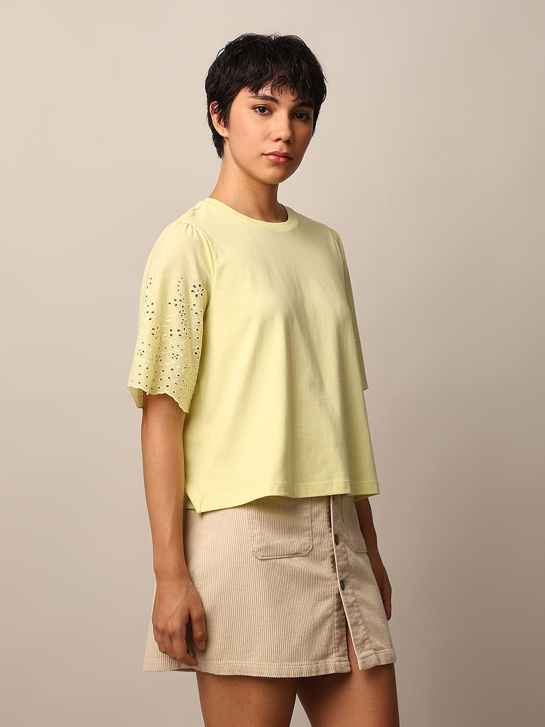 Yellow Embroidered T-Shirt