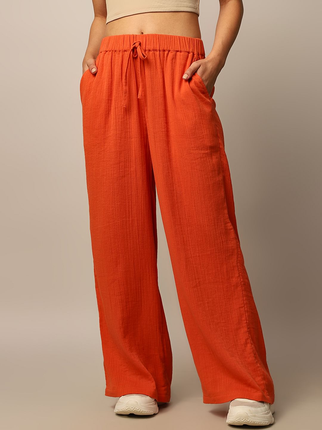 Orange Textured Pull On Pants