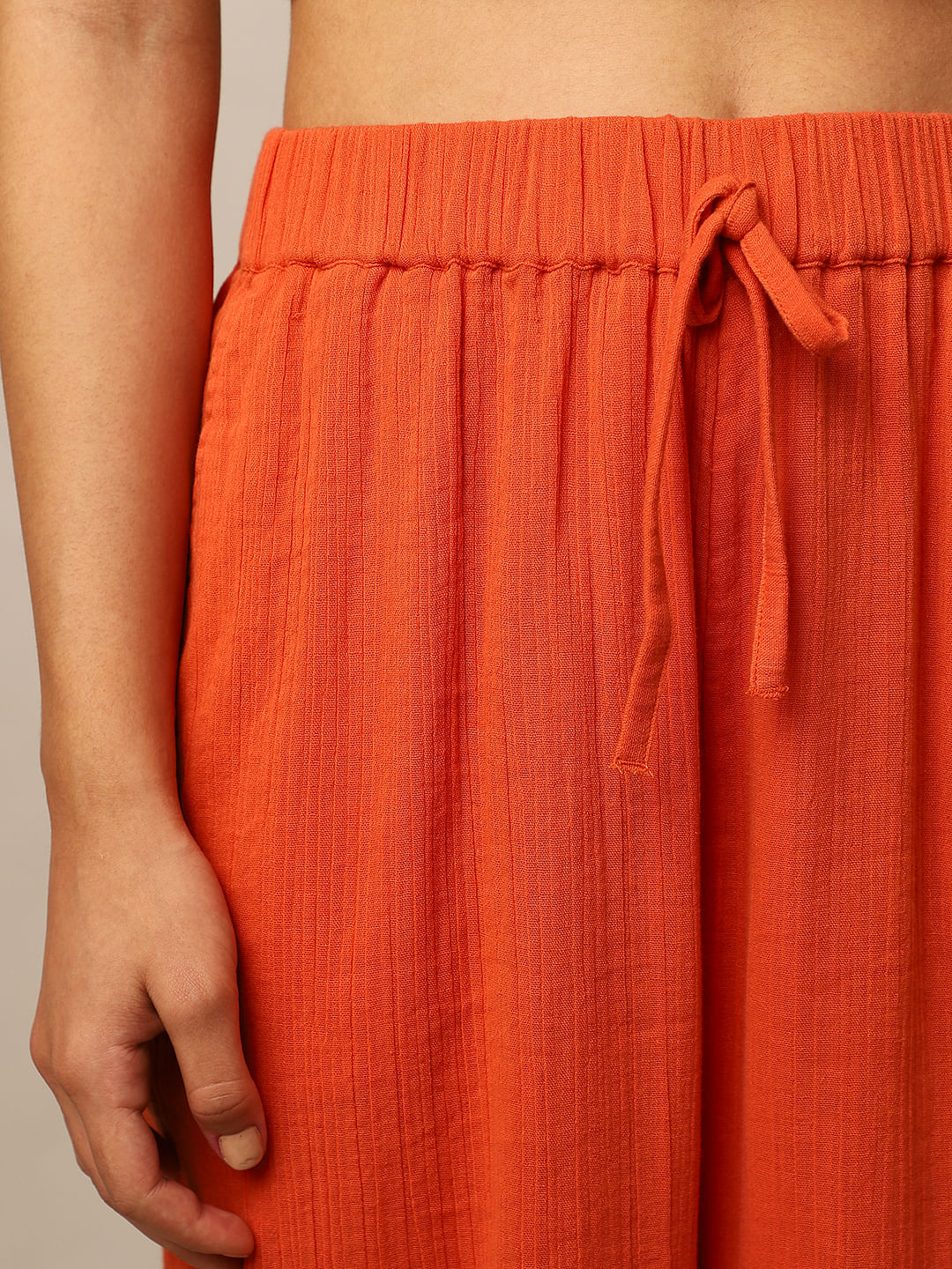 Orange Textured Pull On Pants