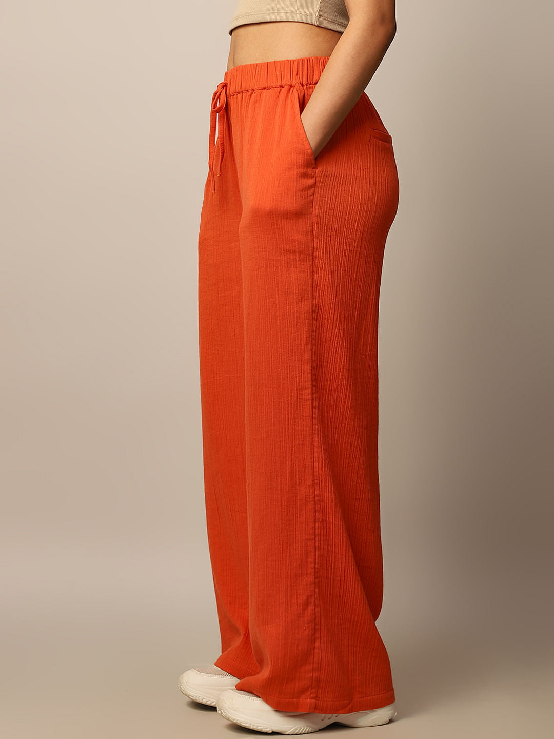 Orange Textured Pull On Pants
