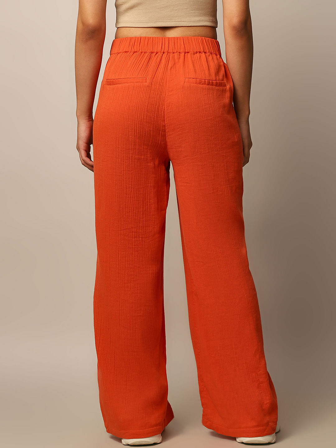 Orange Textured Pull On Pants