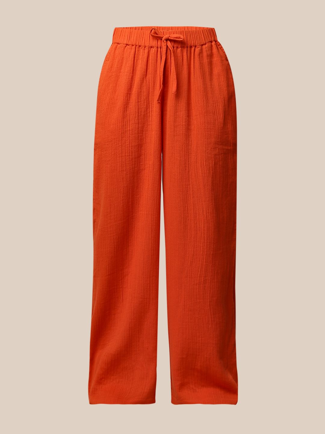 Orange Textured Pull On Pants