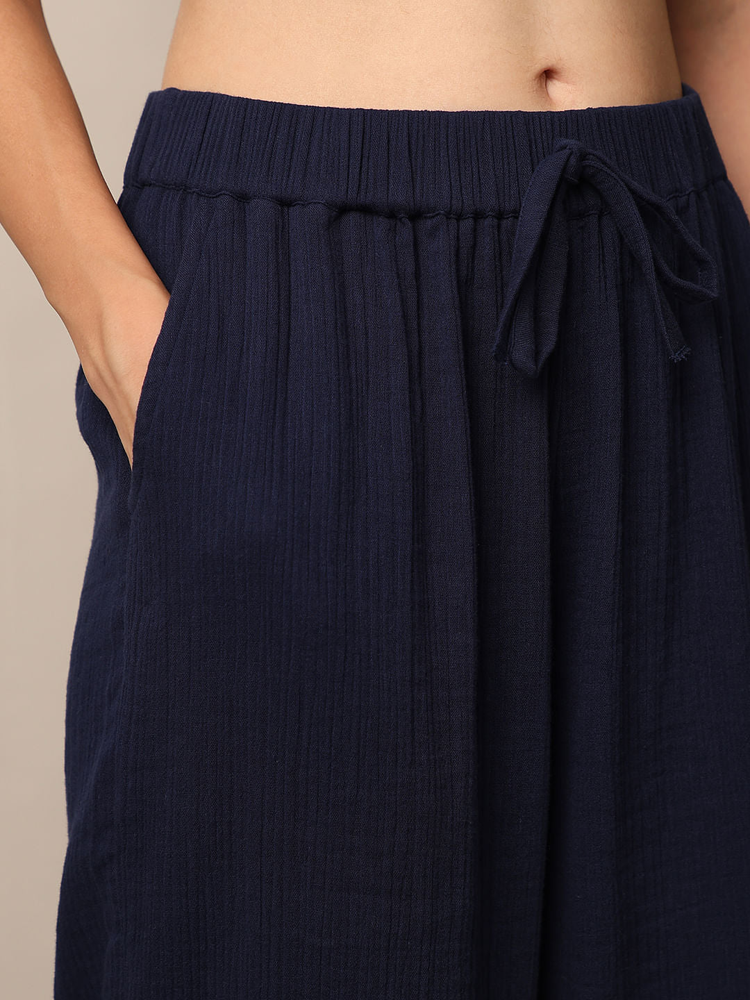 Dark Blue Regular Textured Pant