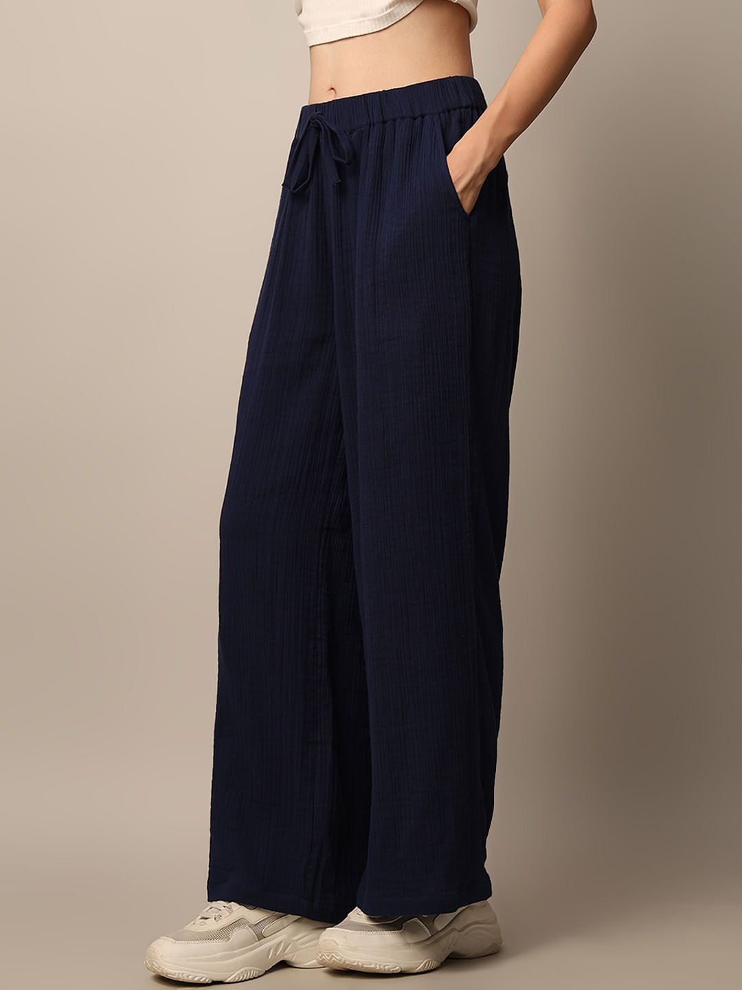 Dark Blue Regular Textured Pant