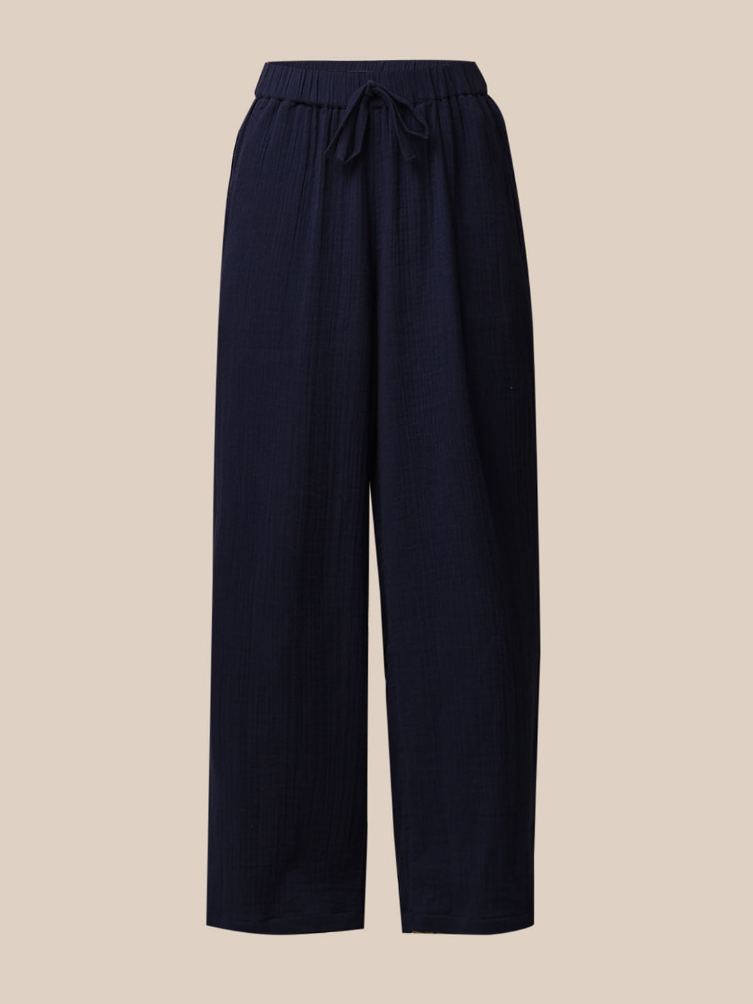 Dark Blue Regular Textured Pant