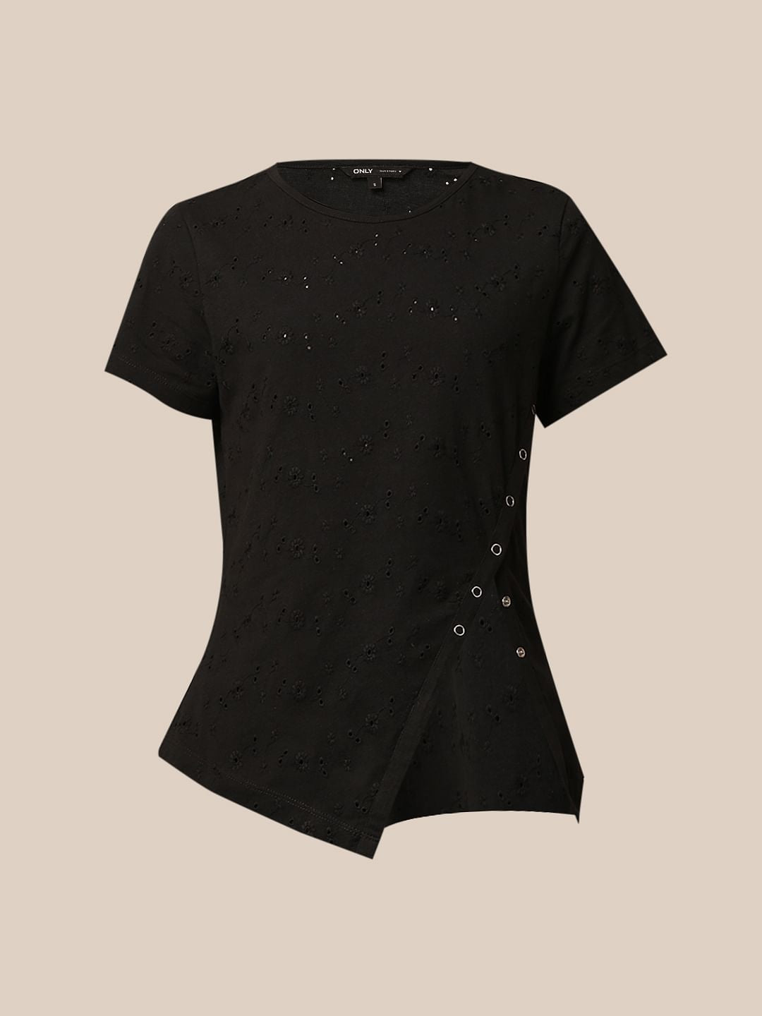 Black Self Design T-Shirt