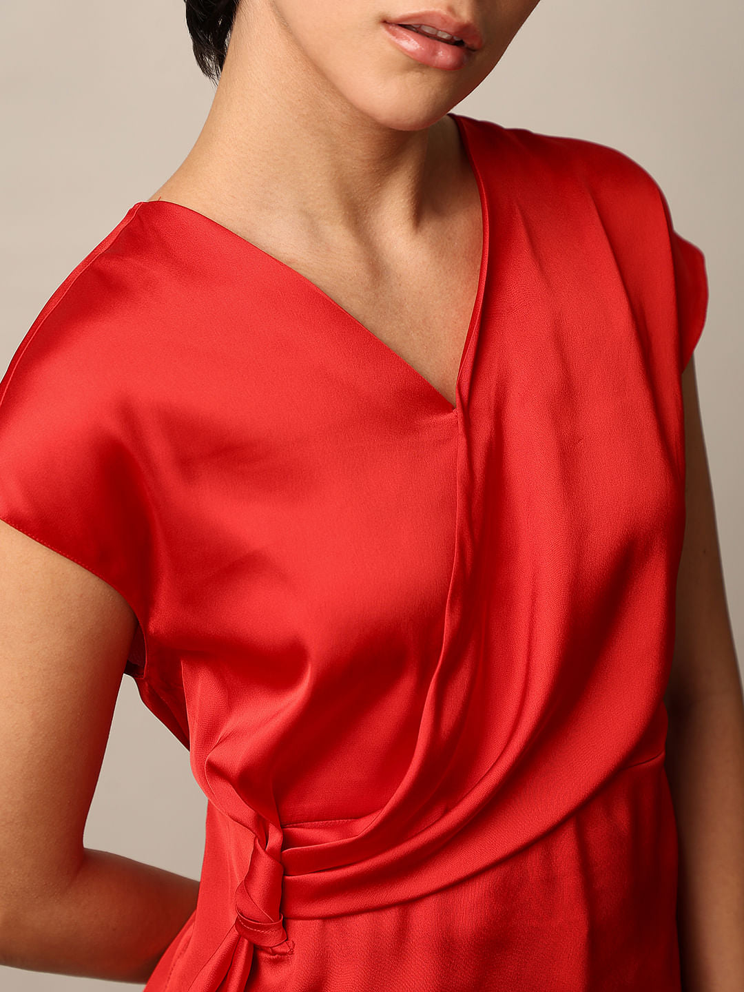 Red Satin Wrap Top