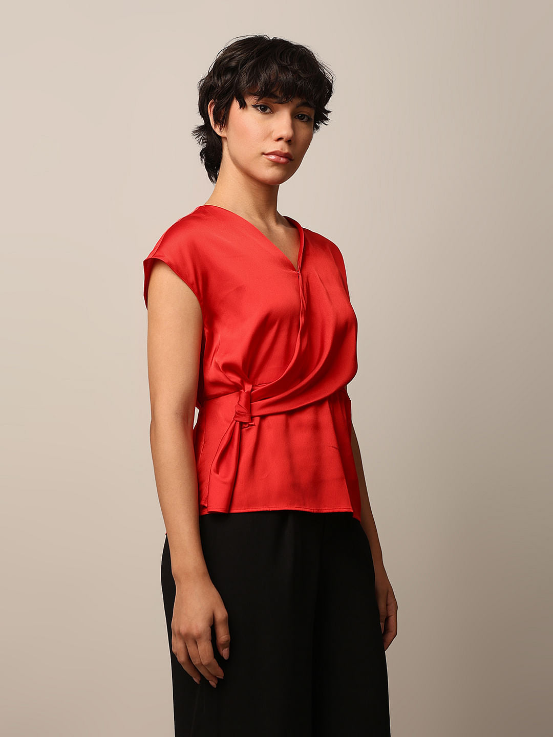 Red Satin Wrap Top
