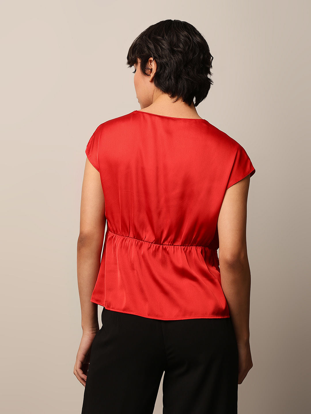 Red Satin Wrap Top