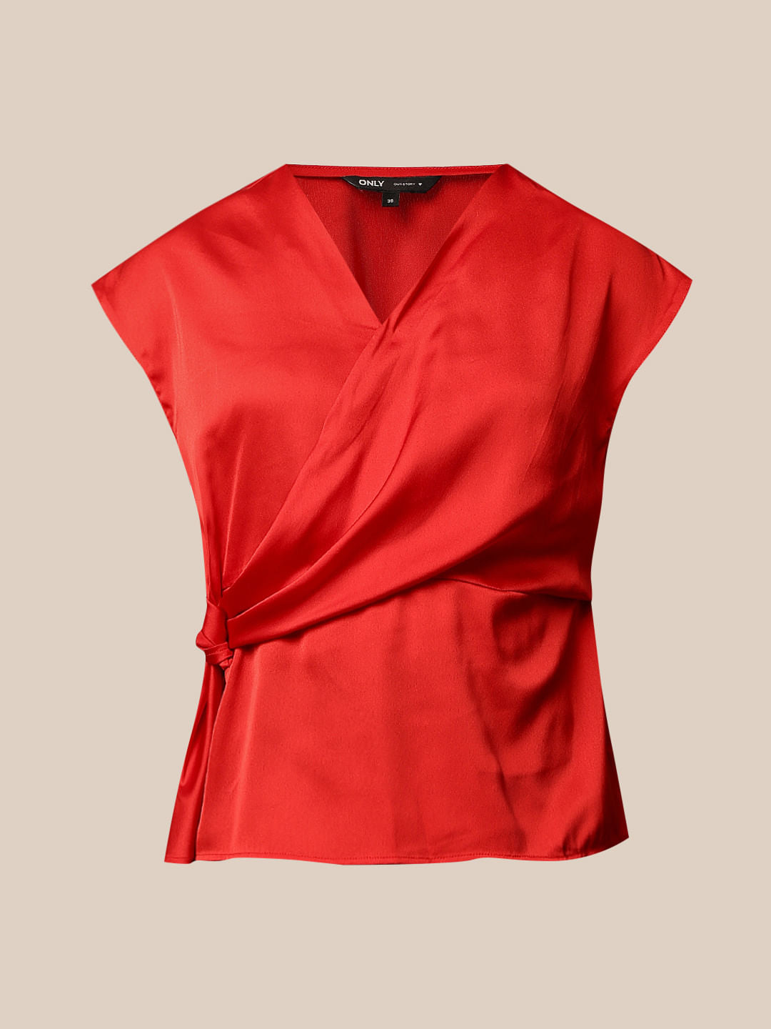 Red Satin Wrap Top