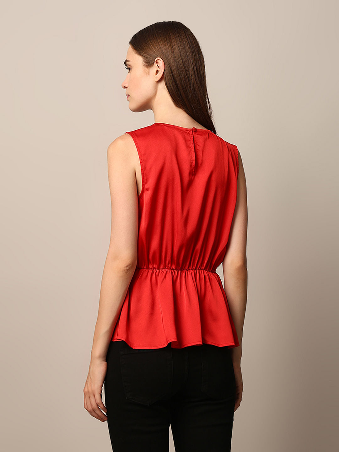 Red Satin Peplum Top