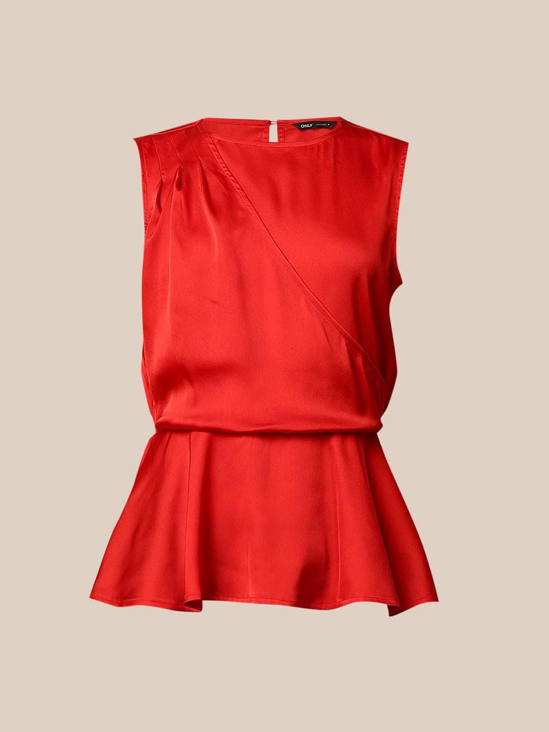Red Satin Peplum Top