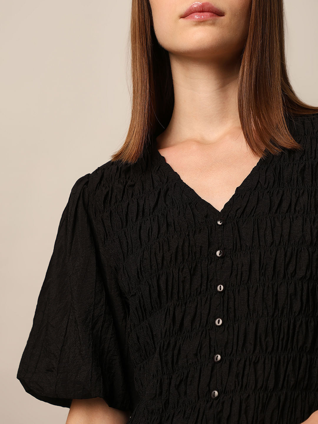 Black Smocked Cropped Top