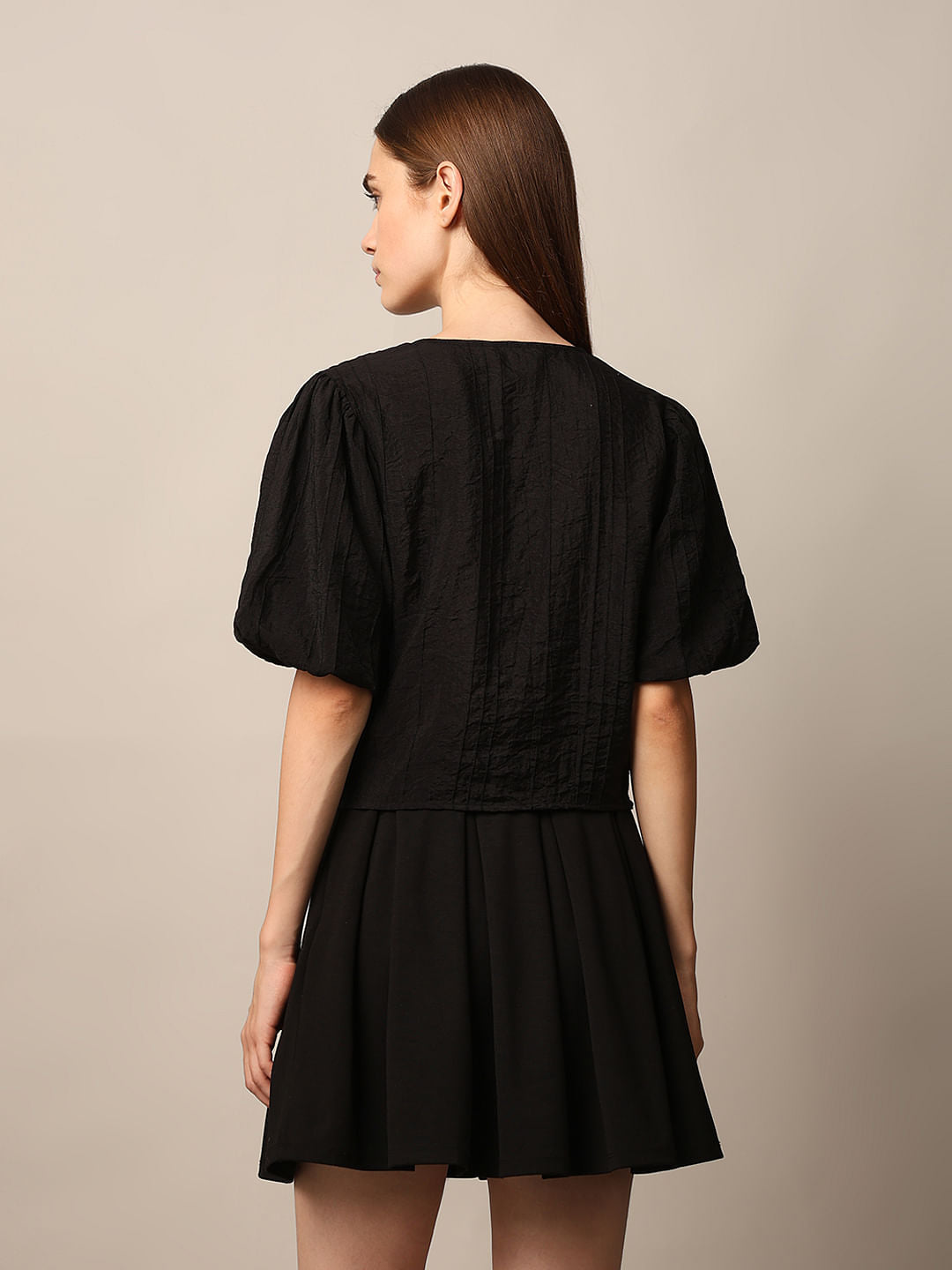 Black Smocked Cropped Top