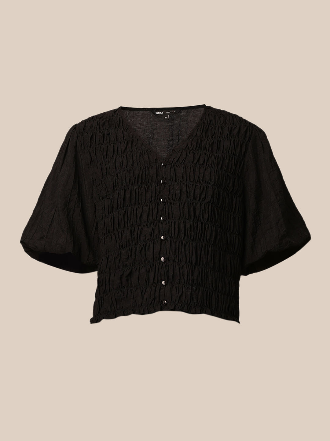 Black Smocked Cropped Top