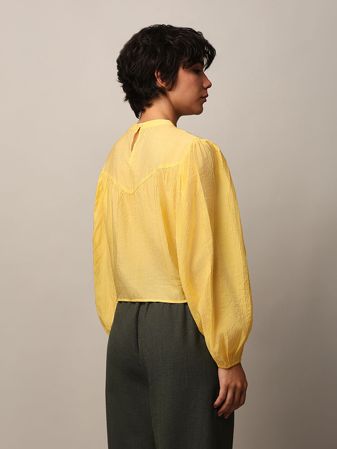 Yellow Lace Insert Textured Top