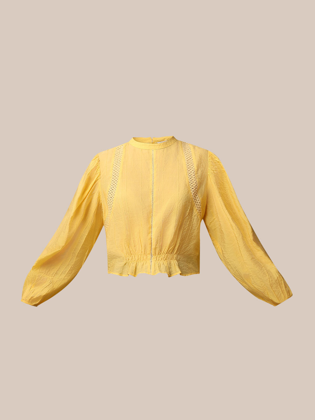 Yellow Lace Insert Textured Top