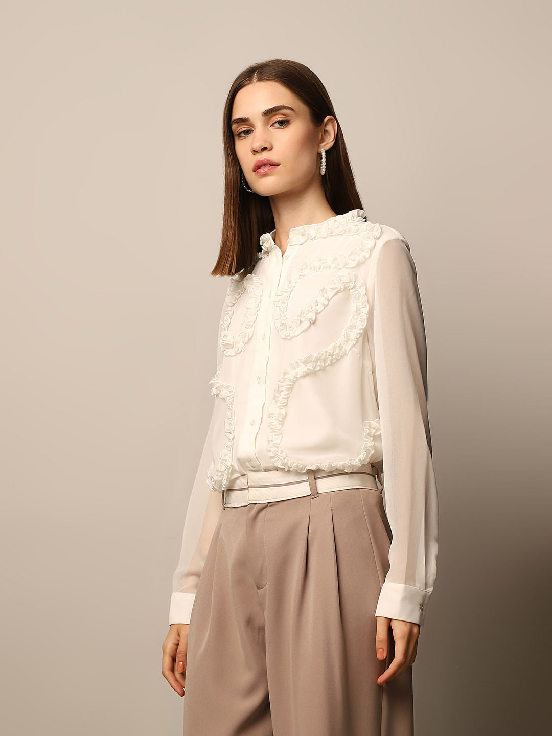 White Regular Fit Frill Shirt