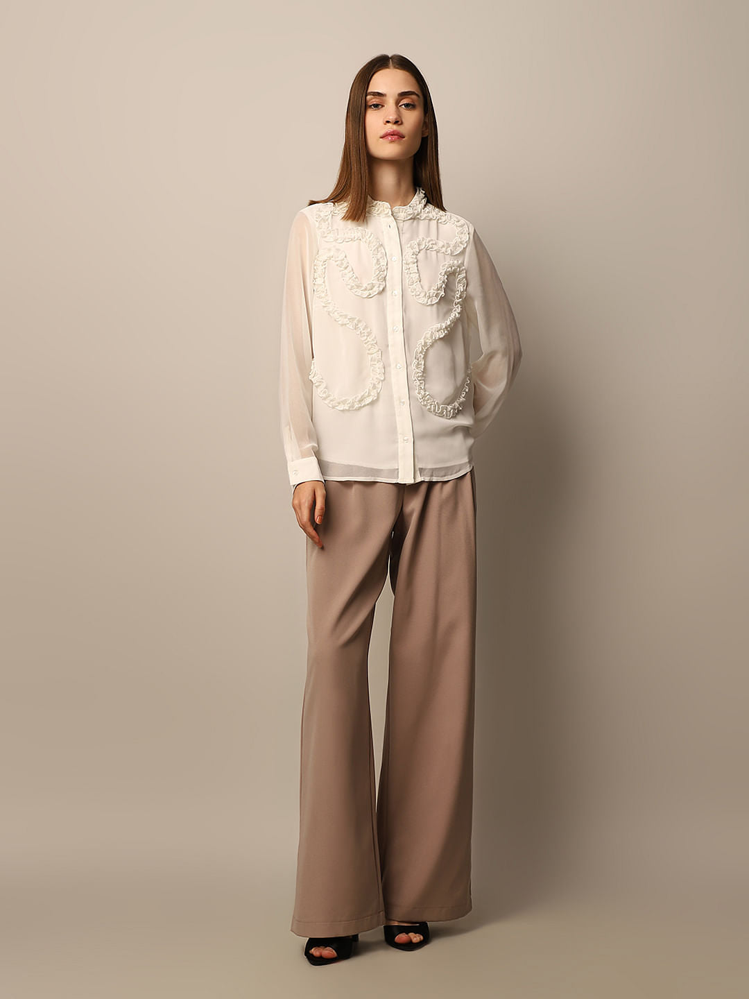 White Regular Fit Frill Shirt