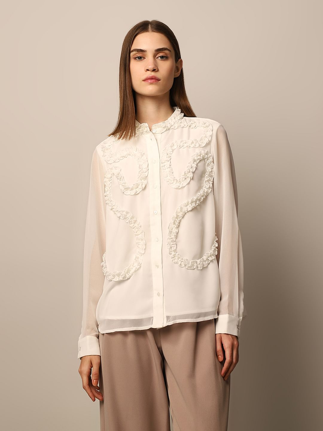 White Regular Fit Frill Shirt