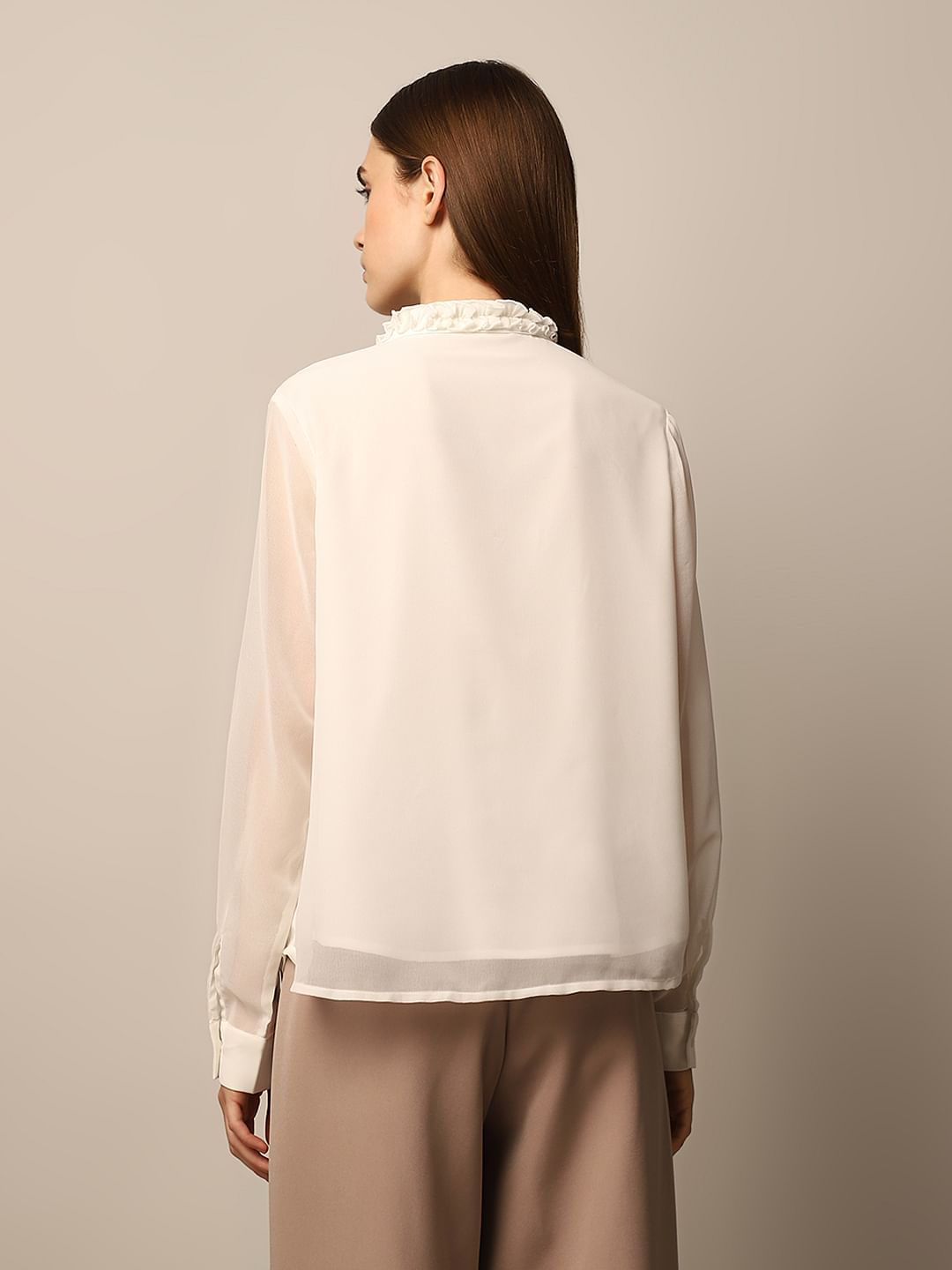 White Regular Fit Frill Shirt
