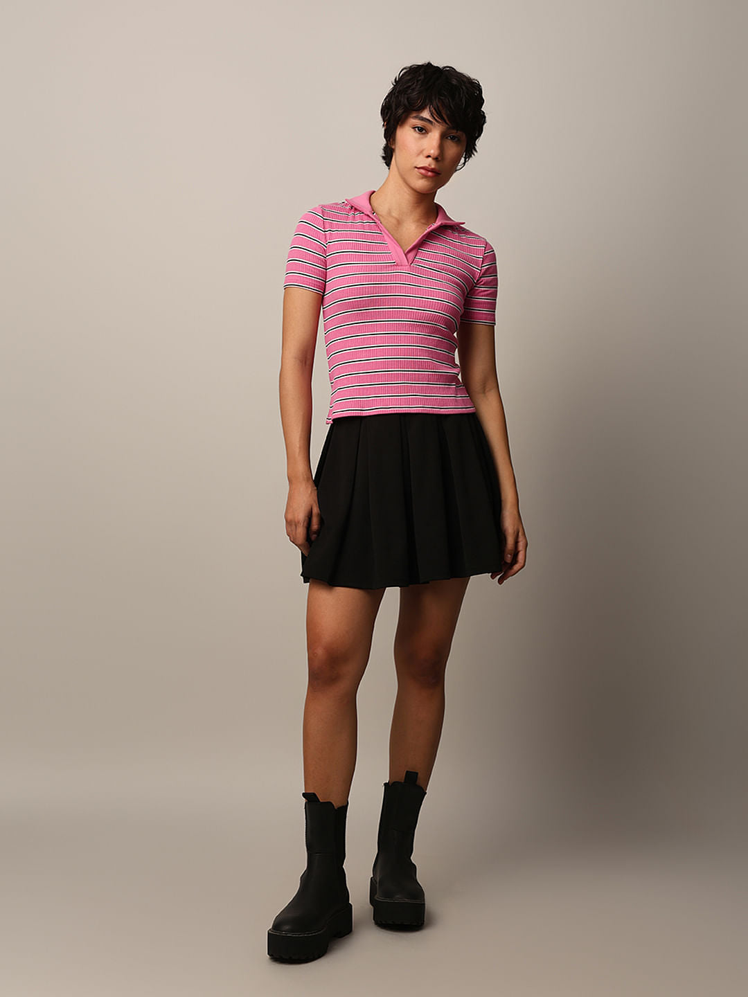 Pink Striped Polo T-Shirt