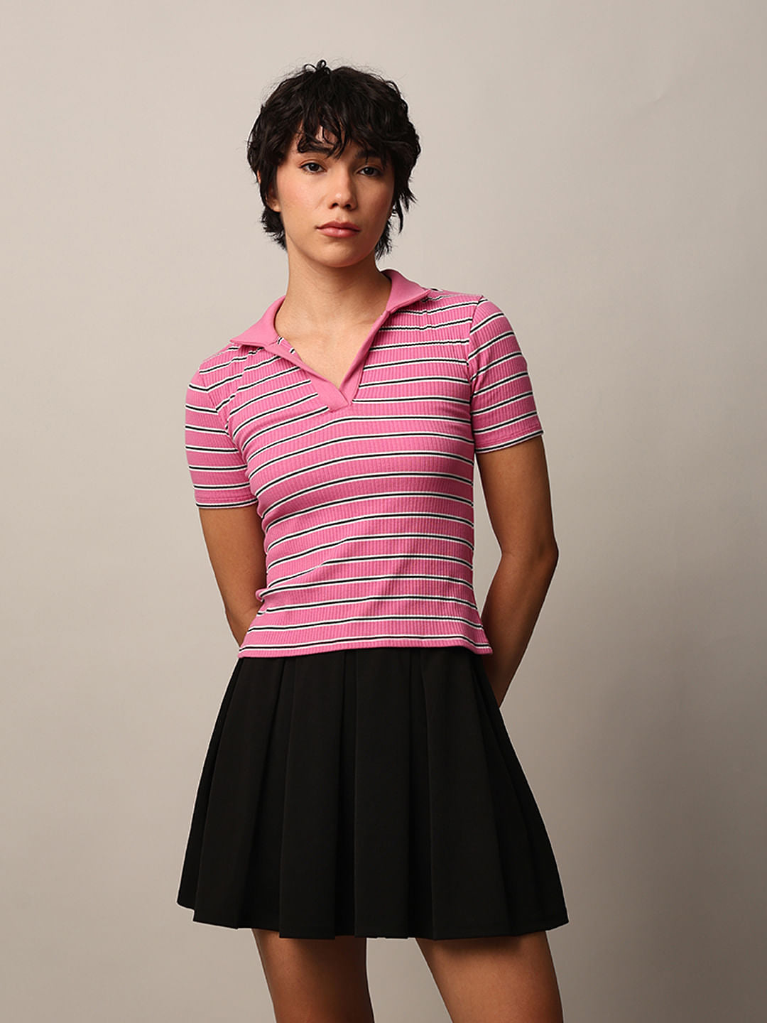 Pink Striped Polo T-Shirt