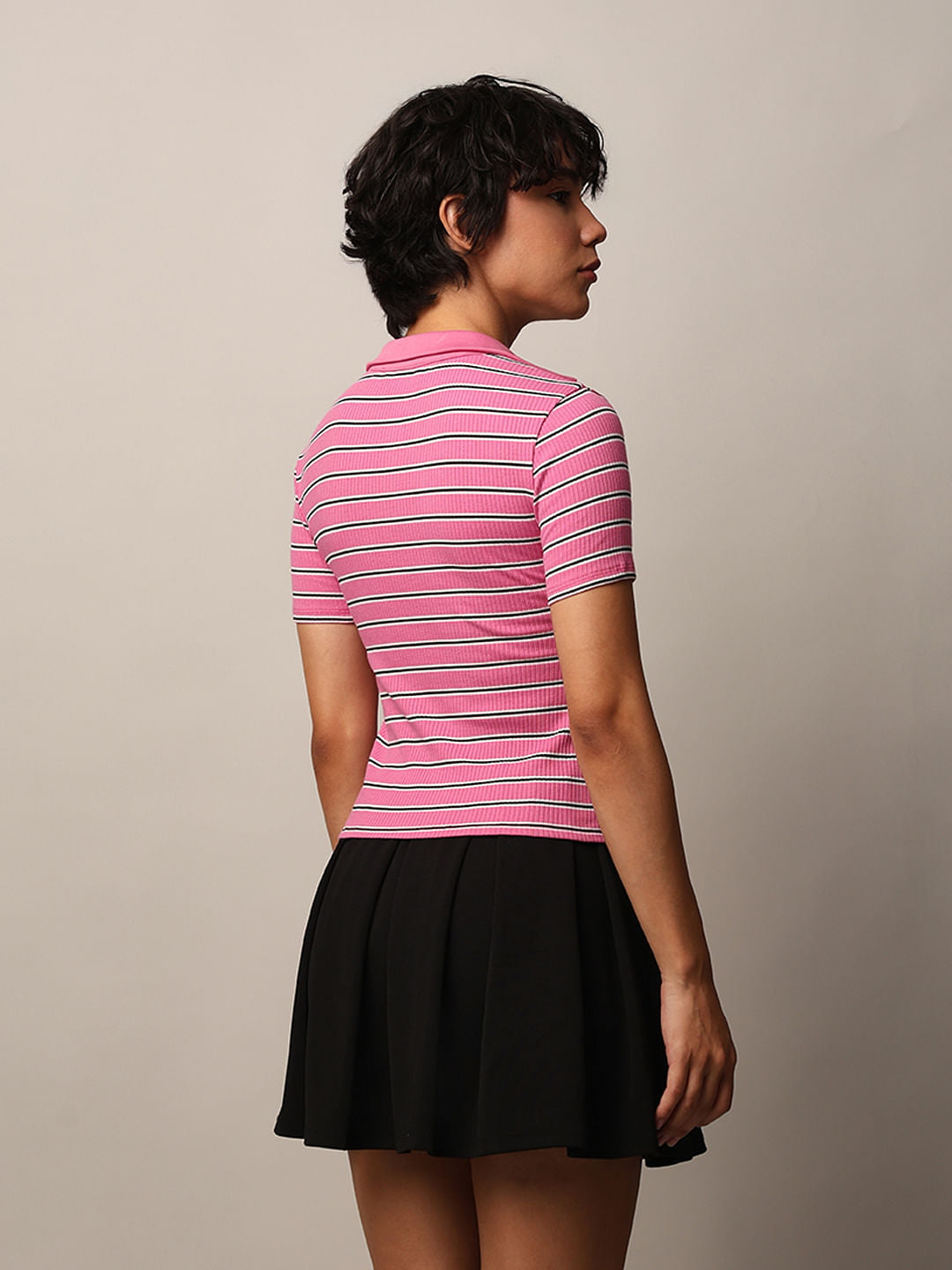 Pink Striped Polo T-Shirt