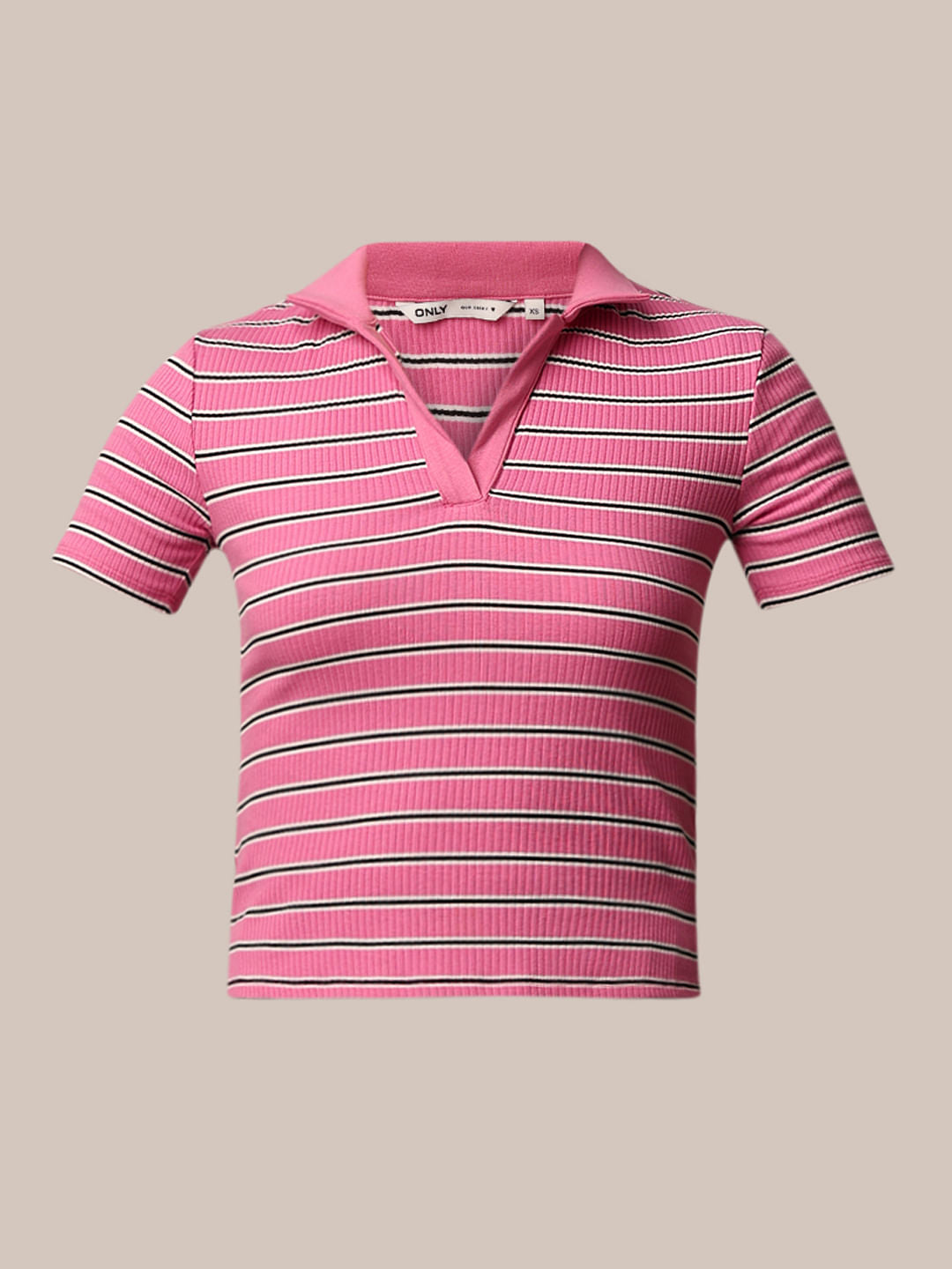 Pink Striped Polo T-Shirt