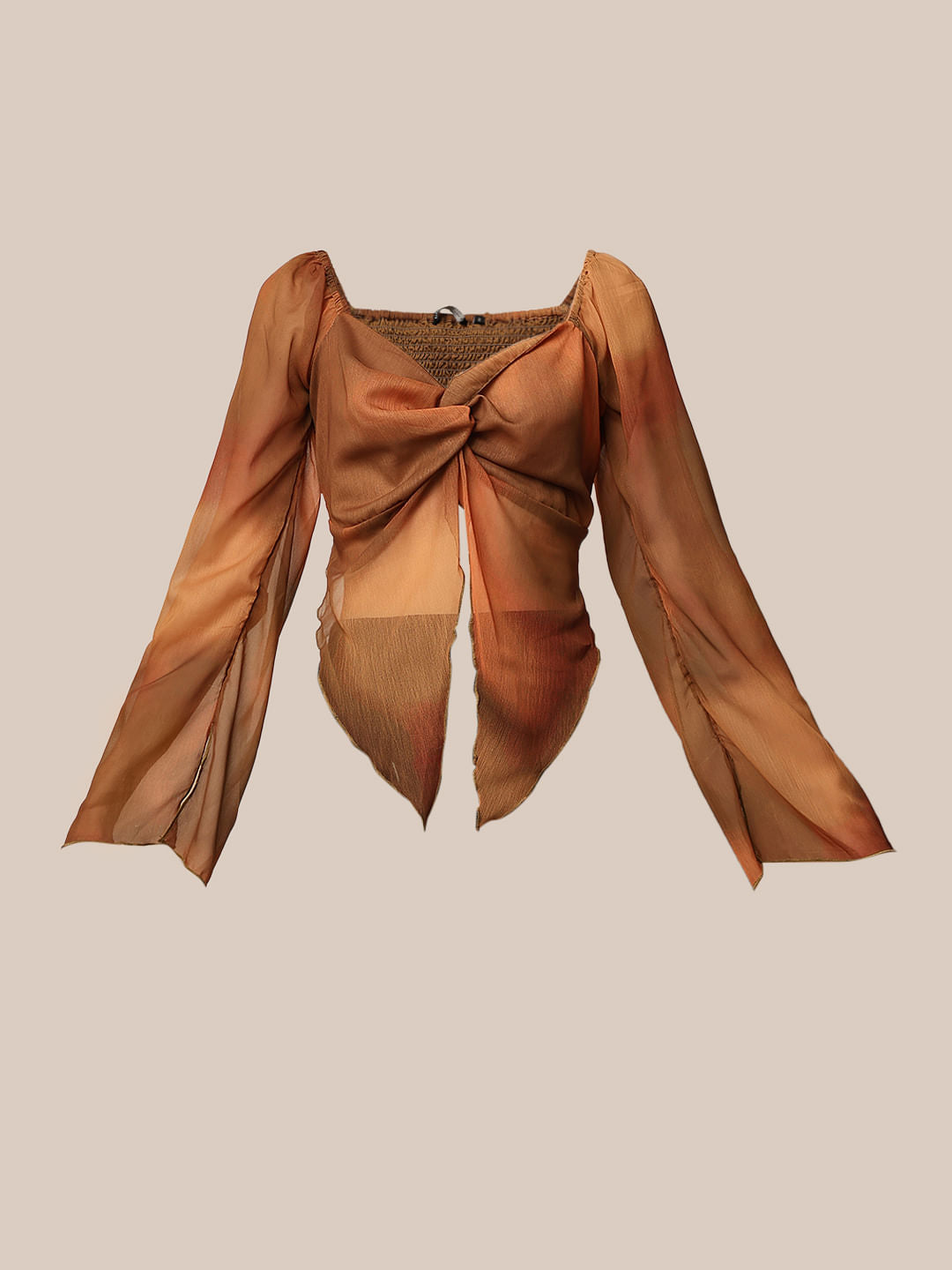 Brown Knot Detail Chiffon Top