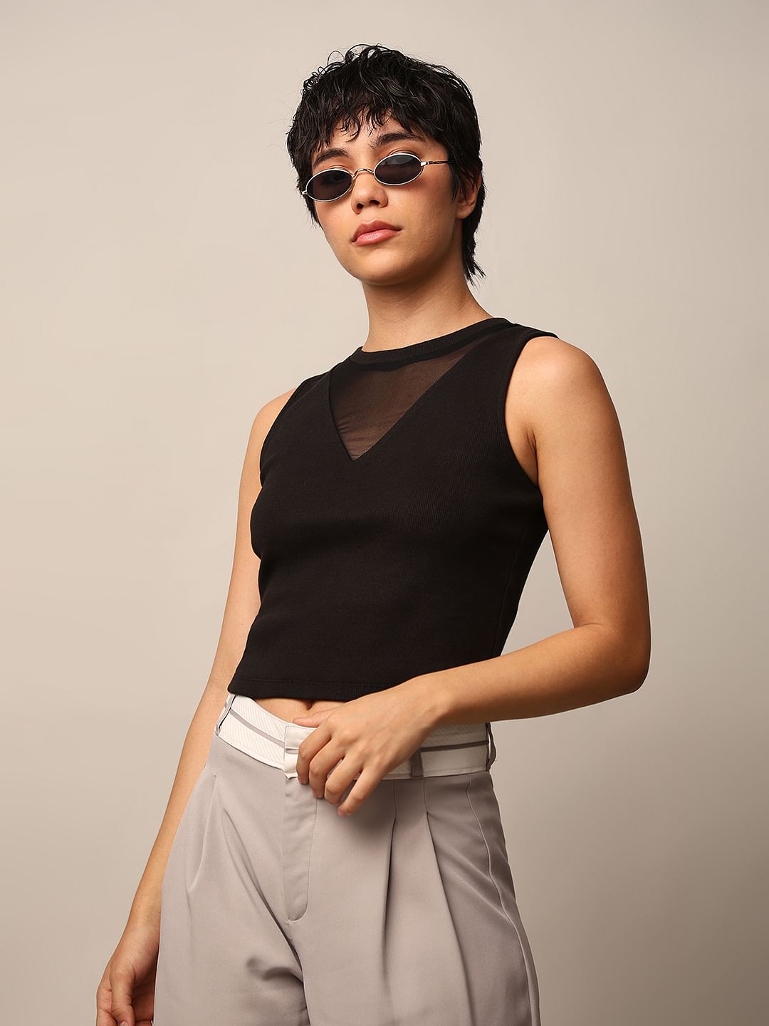 Black Ribbed Vest Top