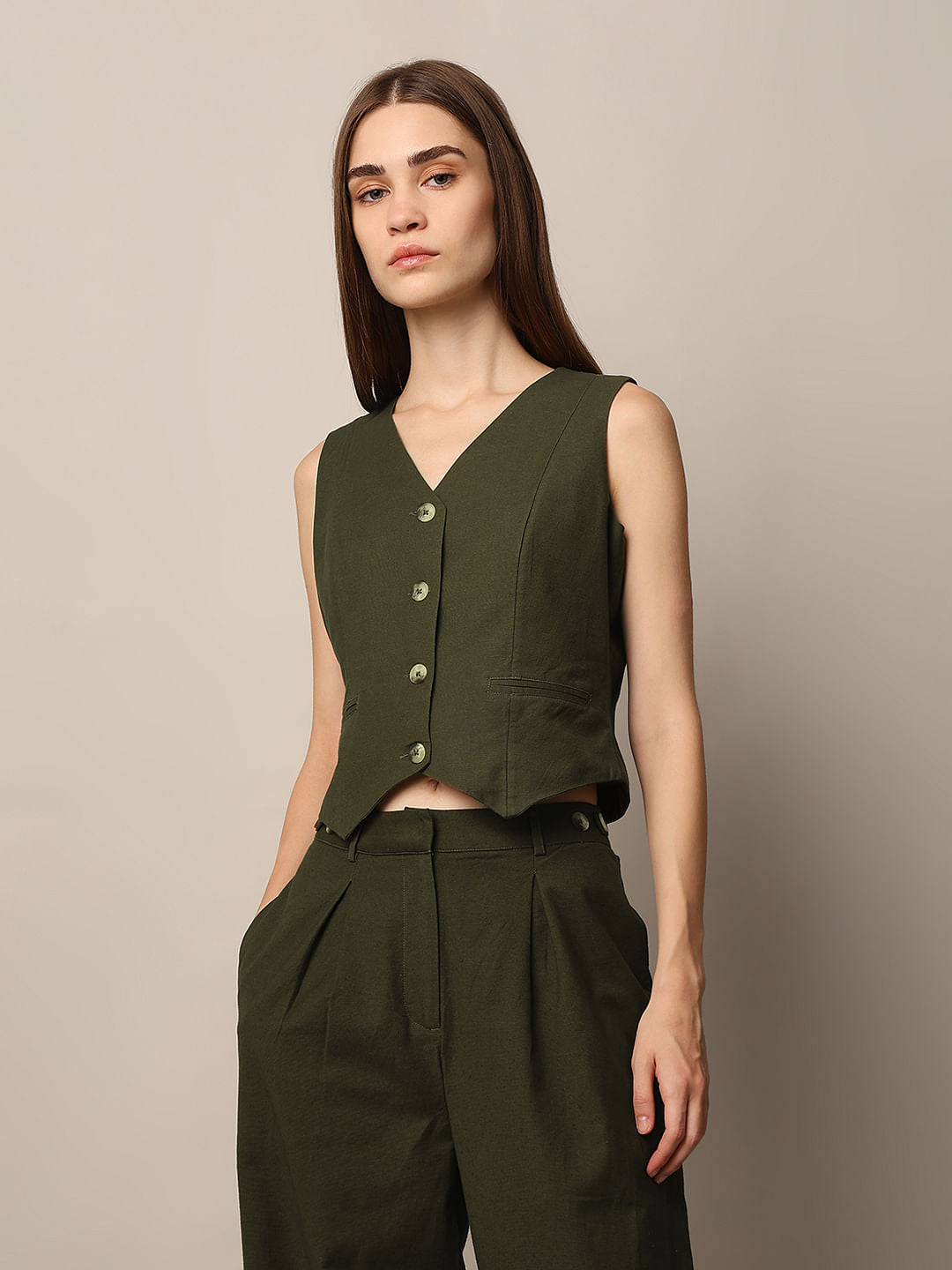 Dark Green Co-Ord Set Waistcoat