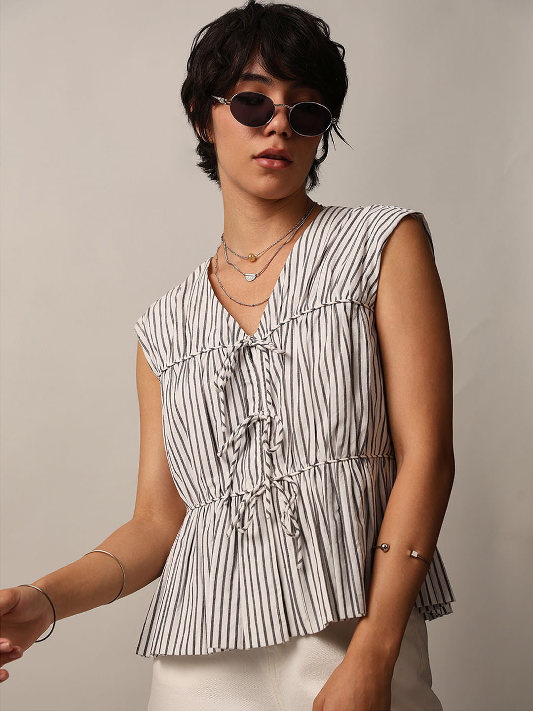 White Striped Cotton Top