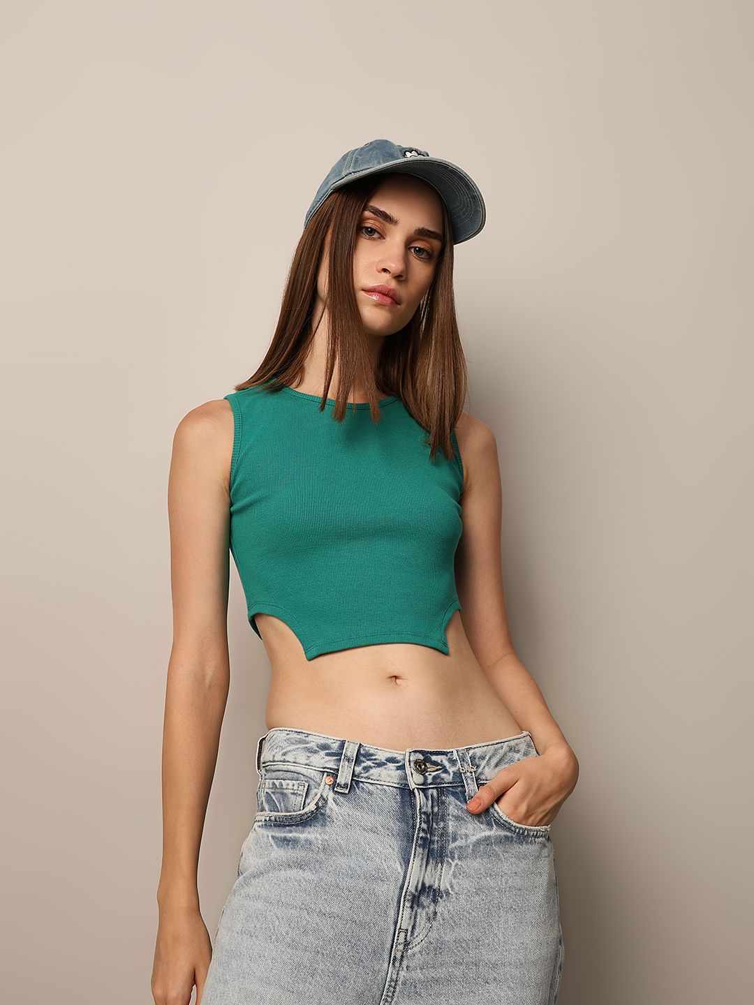 Green Cropped Sleeveless Top