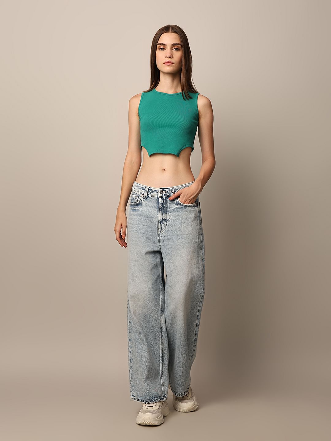 Green Cropped Sleeveless Top