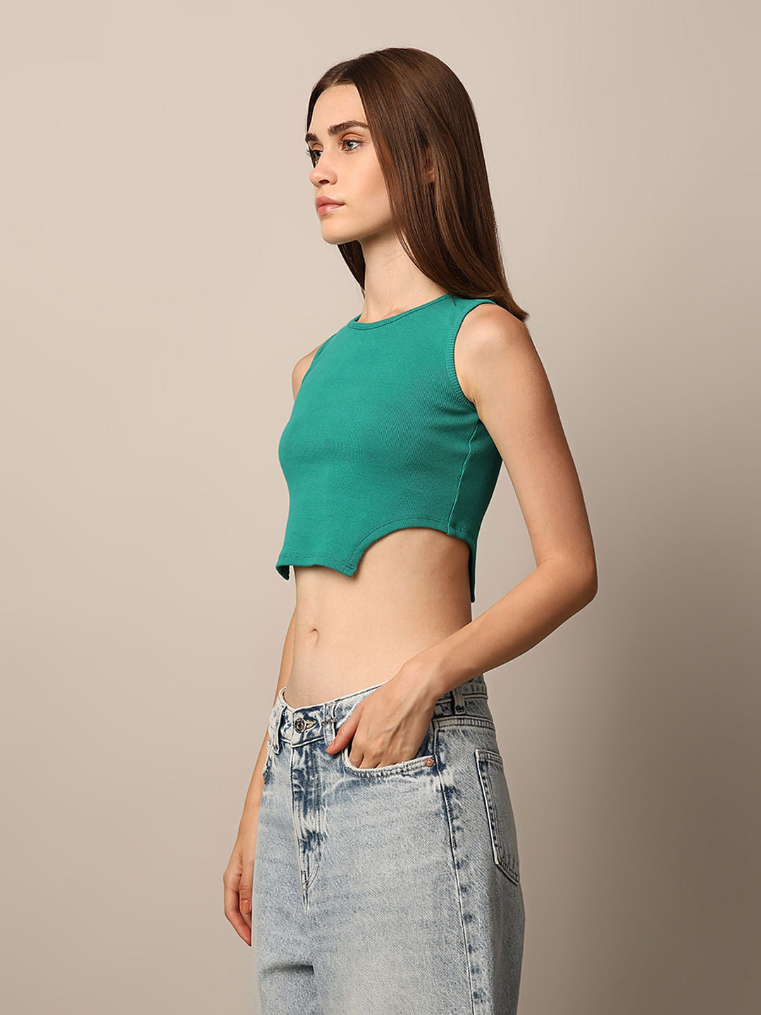 Green Cropped Sleeveless Top
