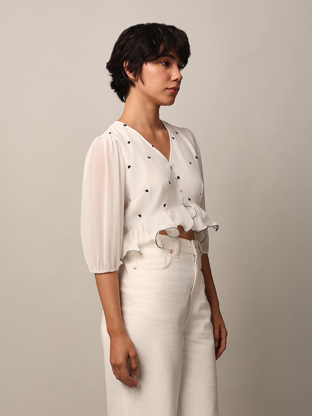 White Embroidered Crop Top