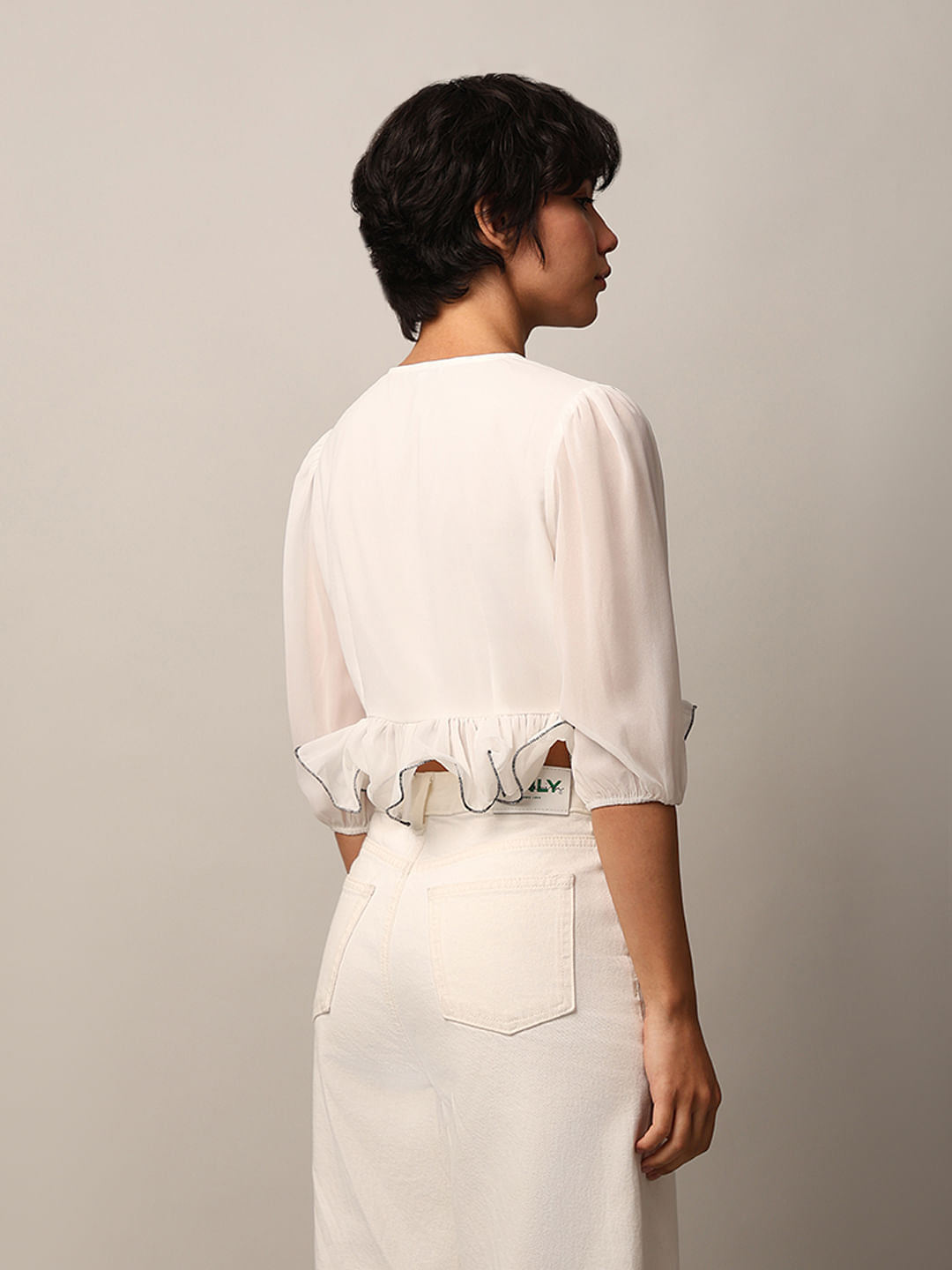 White Embroidered Crop Top