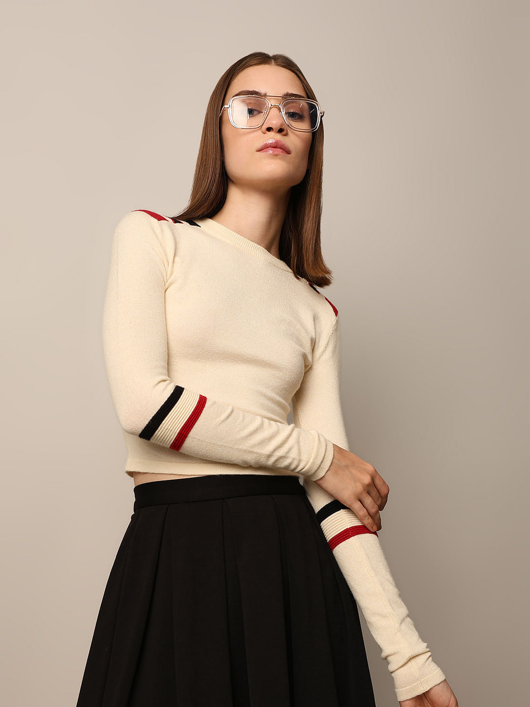 Cream Fitted Knit Top
